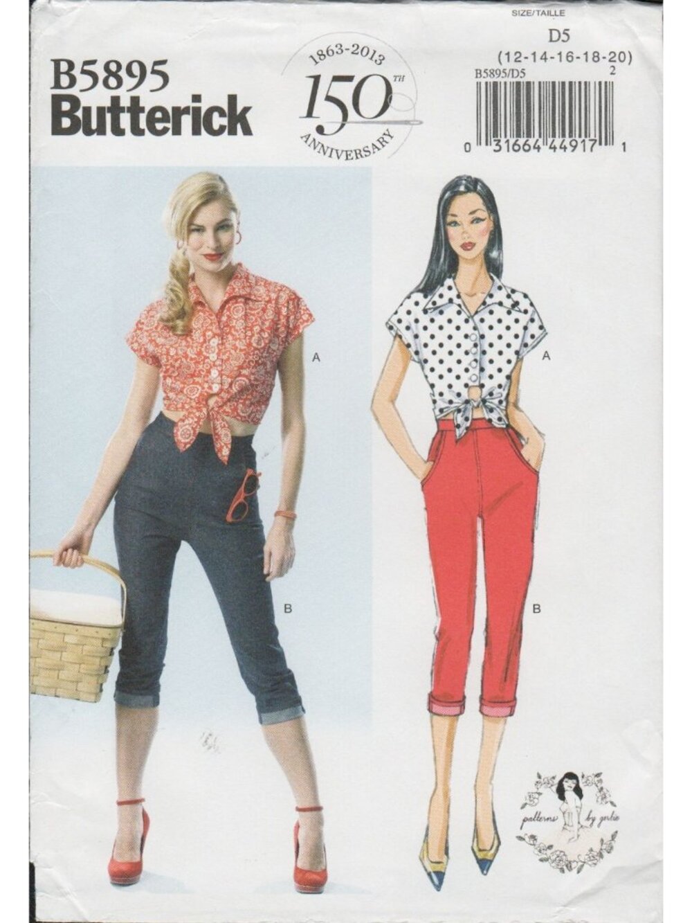 Butterick 5895 Gertie Tie Shirt and Capri Jeans Retro Pattern Size 12-20 Uncut